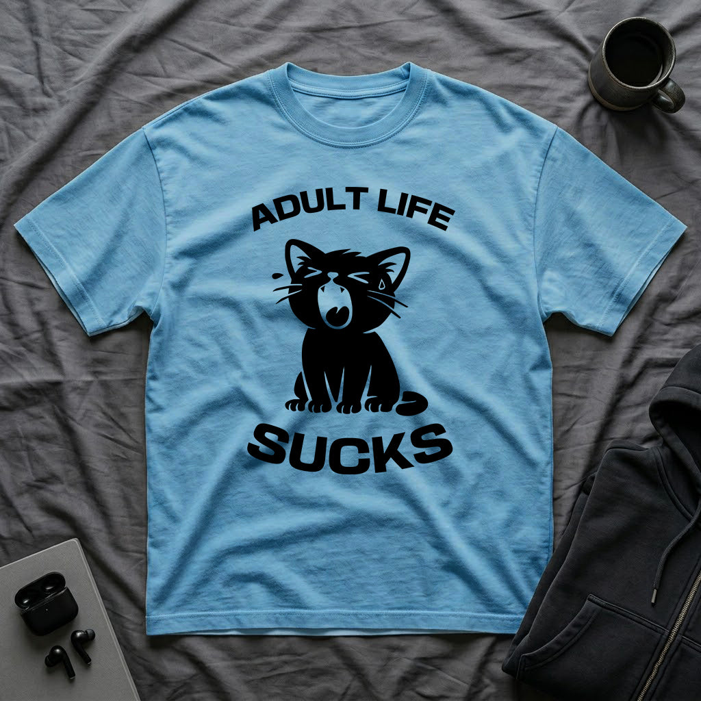 T-Shirt — 'Adult Life Sucks ' Tired Cat Graphic Tee (Tired jokes)