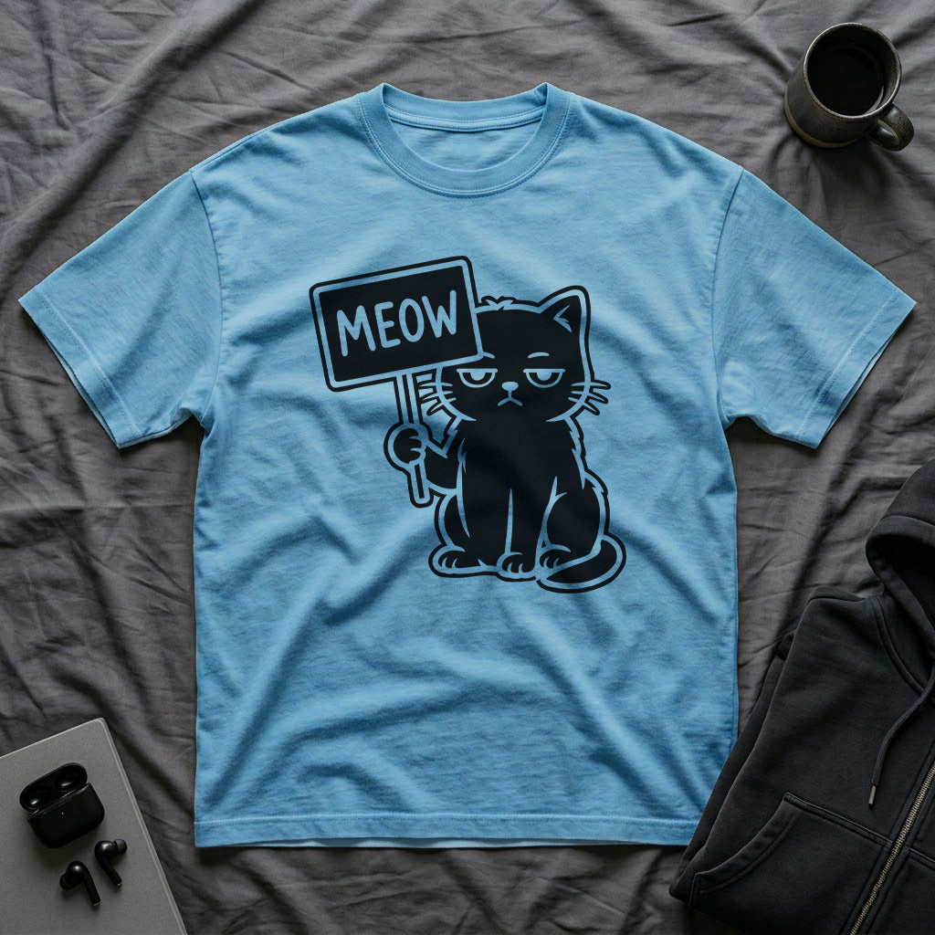 T-Shirt — 'MEOW' Tired Cat Graphic Tee (Tired jokes)