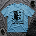 T-Shirt — 'My Diet Starts Tomorrow' Tired Cat Graphic Tee (Tired jokes)