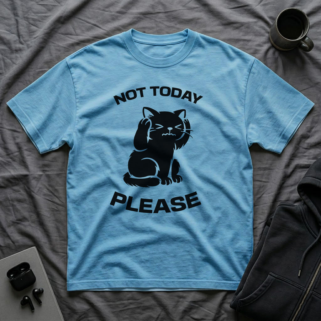 T-Shirt — 'Not Today Please' Tired Cat Graphic Tee (Tired jokes)