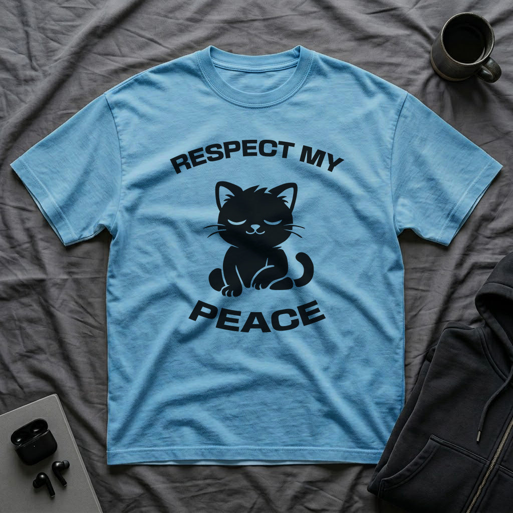 T-Shirt — 'RESPECT MY PEACE' Tired Cat Graphic Tee (Tired jokes)