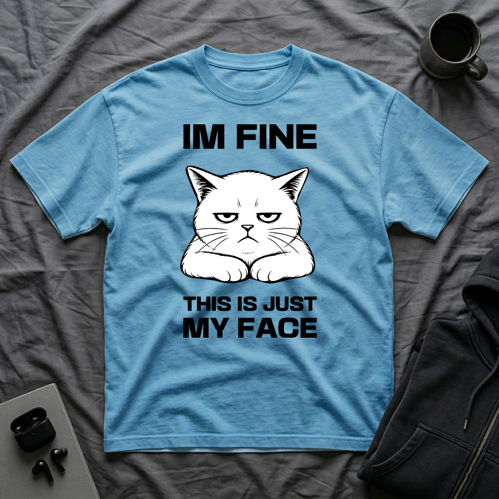 T-Shirt — 'IM FINE' Tired Cat Graphic Tee (This Is Just My Face)