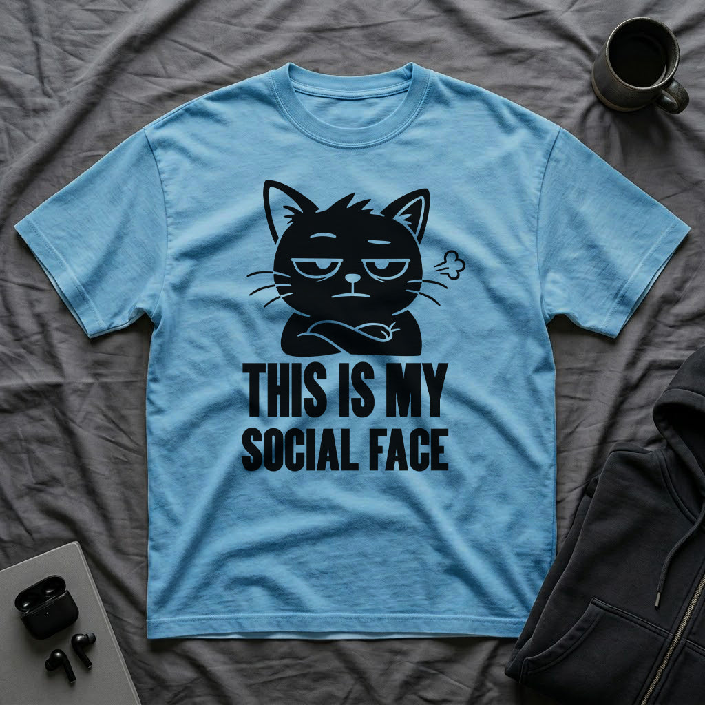 T-Shirt — 'This Is My Social Face' Tired Cat Graphic Tee (Tired jokes)