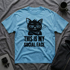 T-Shirt — 'This Is My Social Face' Tired Cat Graphic Tee (Tired jokes)