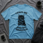 T-Shirt — 'LEAVE ME AND MY SNACKS' Tired Cat Graphic Tee (Tired jokes)
