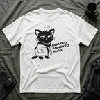 T-Shirt — 'AWAKED ANNOYED ALIVE' Tired Cat Graphic Tee (Tired jokes)