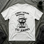 T-Shirt — 'LIMIT YOUR WORDS TO ZERO' Tired Cat Graphic Tee (Tired jokes)
