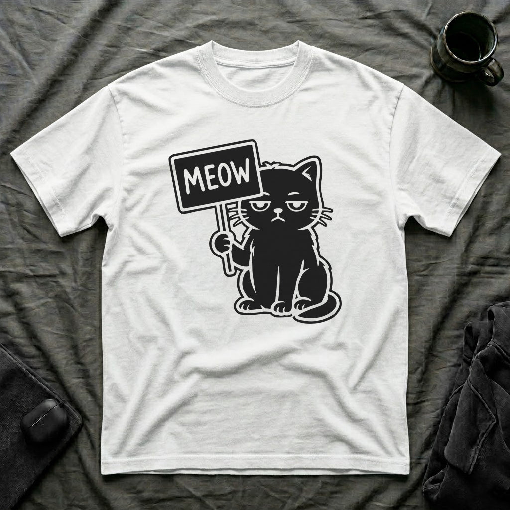 T-Shirt — 'MEOW' Tired Cat Graphic Tee (Tired jokes)