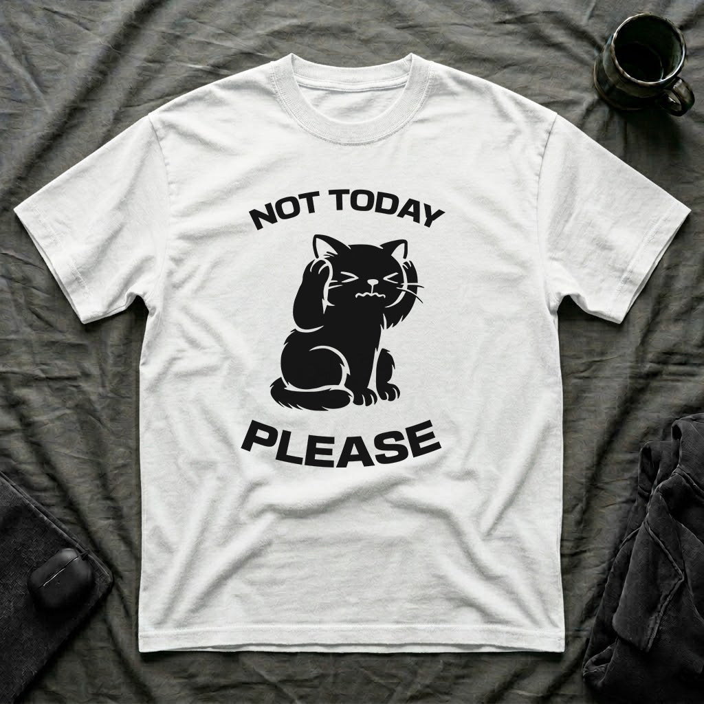 T-Shirt — 'Not Today Please' Tired Cat Graphic Tee (Tired jokes)