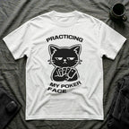 T-Shirt — 'PRACTICING MY POKER FACE' Tired Cat Graphic Tee (Tired jokes)