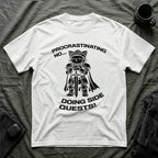 T-Shirt — 'PROCRASTINATING NO...DOING SIDE QUESTS!' Tired Cat Graphic Tee (Tired jokes)