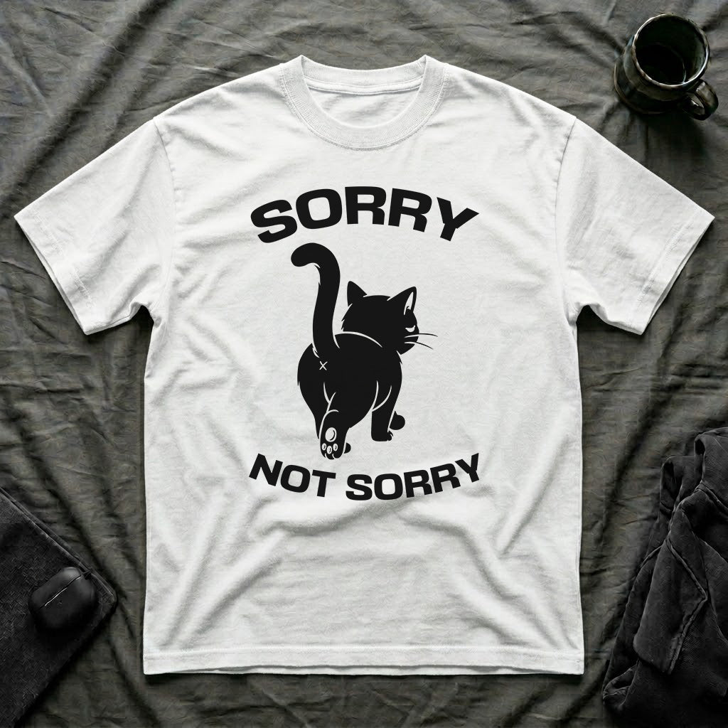 T-Shirt — 'Sorry Not Sorry' Tired Cat Graphic Tee (Tired jokes)