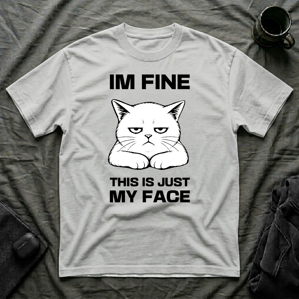 T-Shirt — 'IM FINE' Tired Cat Graphic Tee (This Is Just My Face)