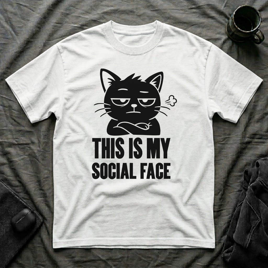 T-Shirt — 'This Is My Social Face' Tired Cat Graphic Tee (Tired jokes)