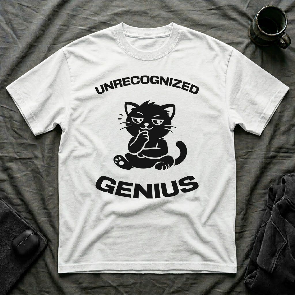 T-Shirt — 'Unrecognized Genius' Tired Cat Graphic Tee (Tired jokes)