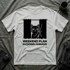 T-Shirt — 'Weekend Plan Avoiding People' Tired Cat Graphic Tee (Tired jokes)