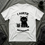 T-Shirt — 'I HATE MONDAYS ' Tired Cat Graphic Tee (Tired jokes)