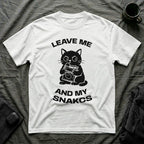 T-Shirt — 'LEAVE ME AND MY SNACKS' Tired Cat Graphic Tee (Tired jokes)